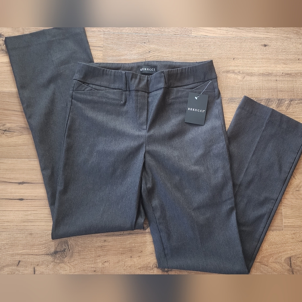REKUCCI Women's Boot-Cut Dress Pants in Charcoal Gray